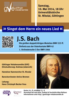 Konzertplakat: Johann Sebastian Bach - Die fünf doppelchörigen Motetten BWV 225 ff.