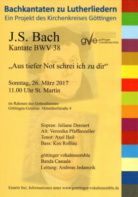 Konzertplakat: J.S. Bach: Kantate BWV 38 <q>Aus tiefer Not schrei ich zu dir</q>